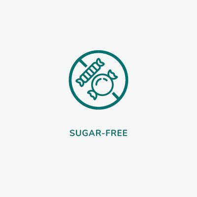 Within the circle is a picture of two wrapped pieces of candy with a slash through them. Beneath the circle the words read: Sugar-Free.