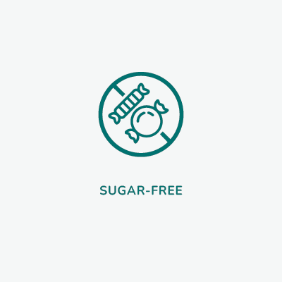 A square image with a white circular icon featuring a crossed-out candy and wrapped sweet, indicating that Linnea's cannabinoid ingredients are sugar-free.