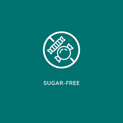A square image with a white circular icon featuring a crossed-out candy and wrapped sweet, indicating that Linnea's cannabinoid ingredients are sugar-free.