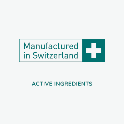 A square image with a white rectangular icon featuring the text 'Manufactured in Switzerland' alongside a Swiss cross, indicating that Linnea's innovative cannabinoid ingredients are manufactured in Switzerland.