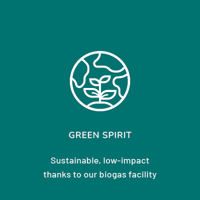 A square image with a white circular icon depicting a plant growing from the earth, representing Linnea's sustainable and low-impact cannabinoid API manufacturing, made possible by their biogas facility.