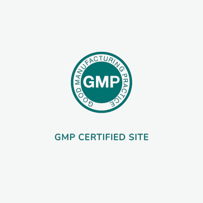 Within the circle is a solid circle. Following the circle the words read: Good Manufacturing Practices. Within the solid circle the letters GMP are in white. Beneath the circle the words read: Good Manufacturing Practice Certified.