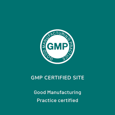 An emblem with the text 'GMP' and 'GOOD MANUFACTURING PRACTICE' around the edge, above the text 'GMP CERTIFIED SITE.' Linnea, a manufacturer of pharmaceutical grade extracts, specializes in global cannabinoid solutions.