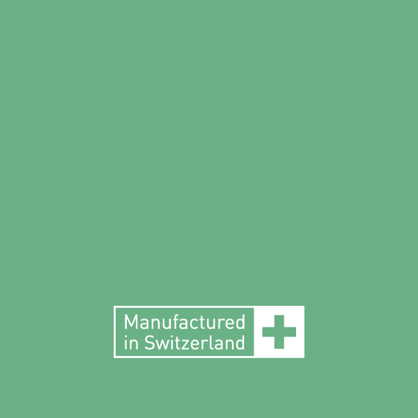 A graphic with the text '100+ EMPLOYEES ON AVERAGE' and 'Manufactured in Switzerland' with a Swiss cross symbol at the bottom. Linnea, a company that manufactures pharmaceutical ingredients, is a leading cannabigerol extract manufacturer, CBG extract manufacturer, and API CBD isolate producer.