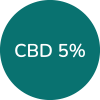 A logo reads: CBD 5%. CBD stands for Cannabidiol.